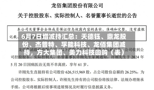 6月7日增减持汇总：天德钰	、鼎龙股份、杰普特、孚能科技、龙佰集团减持	，方大集团	、美力科技回购（表）-第2张图片