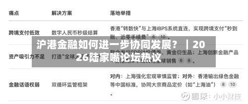 沪港金融如何进一步协同发展？｜2026陆家嘴论坛热议-第3张图片