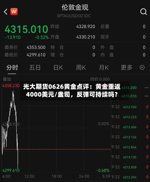 光大期货0626黄金点评：黄金重返4000美元/盎司，反弹可持续吗？-第2张图片